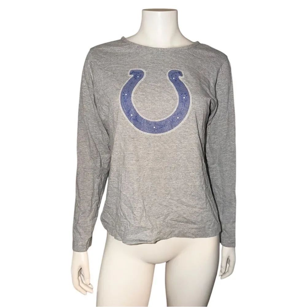 NFL Indianapolis Colts Women's Beaded Horseshoe Logo T-Shirt Long Sleeve Gray L